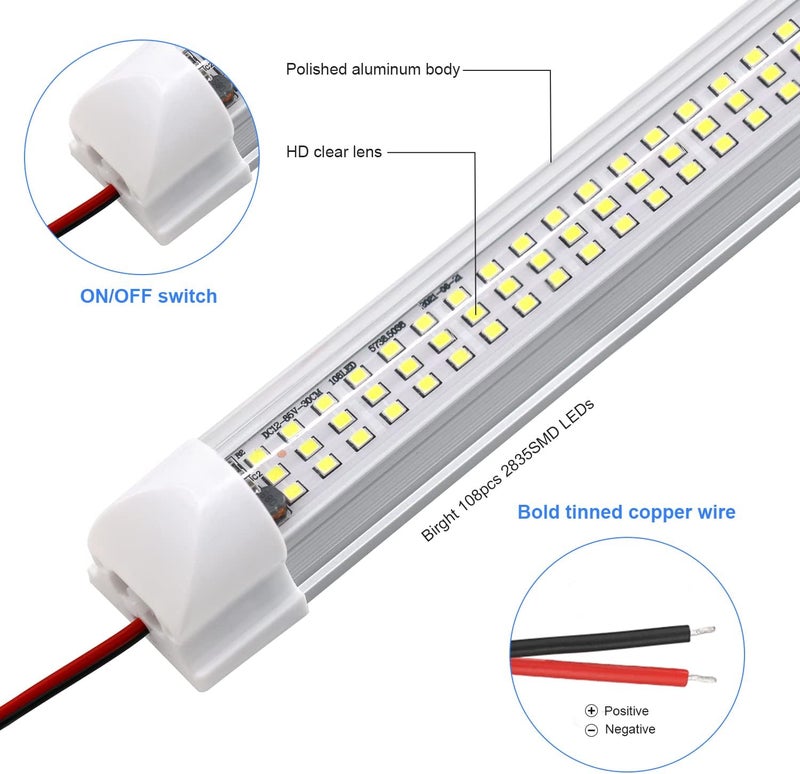 RVZONE 12v LED Interior Light Bar | 108LEDs 1600LM 6W DC 12 Volt led Strip Lights Enclosed Trailer Lights Fixture for Camper Truck Van RV Trailer Cargo Cabient Lights Fixture Motorhome Lorry (4Pack) - Image 4